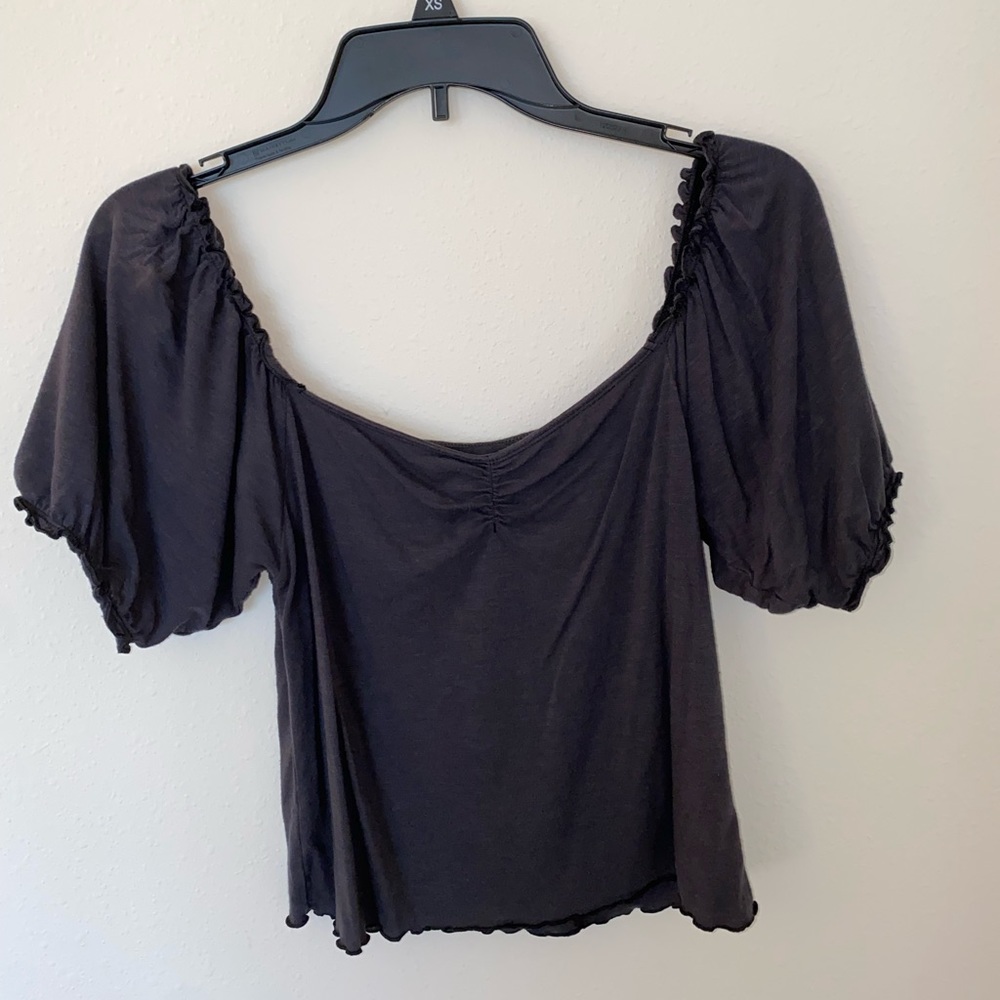 American Eagle Puff-Sleeve Scoop Neck Top | Size: Medium| Color: Charcoal Gray |
